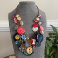 Layered Vintage Button Necklace Women's Statement Jewelry Copper Accents Drama Maximalist Handmade