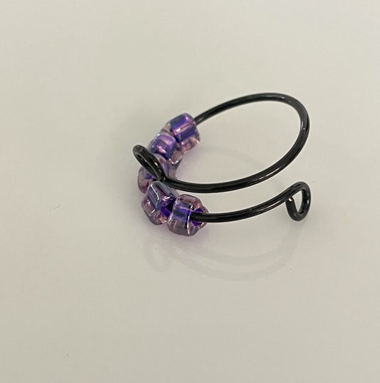 Single Adjustable Fidget Ring in Black Copper/Translucent Purple Triangle Bead Anti Anxiety Stress Spinner Wire