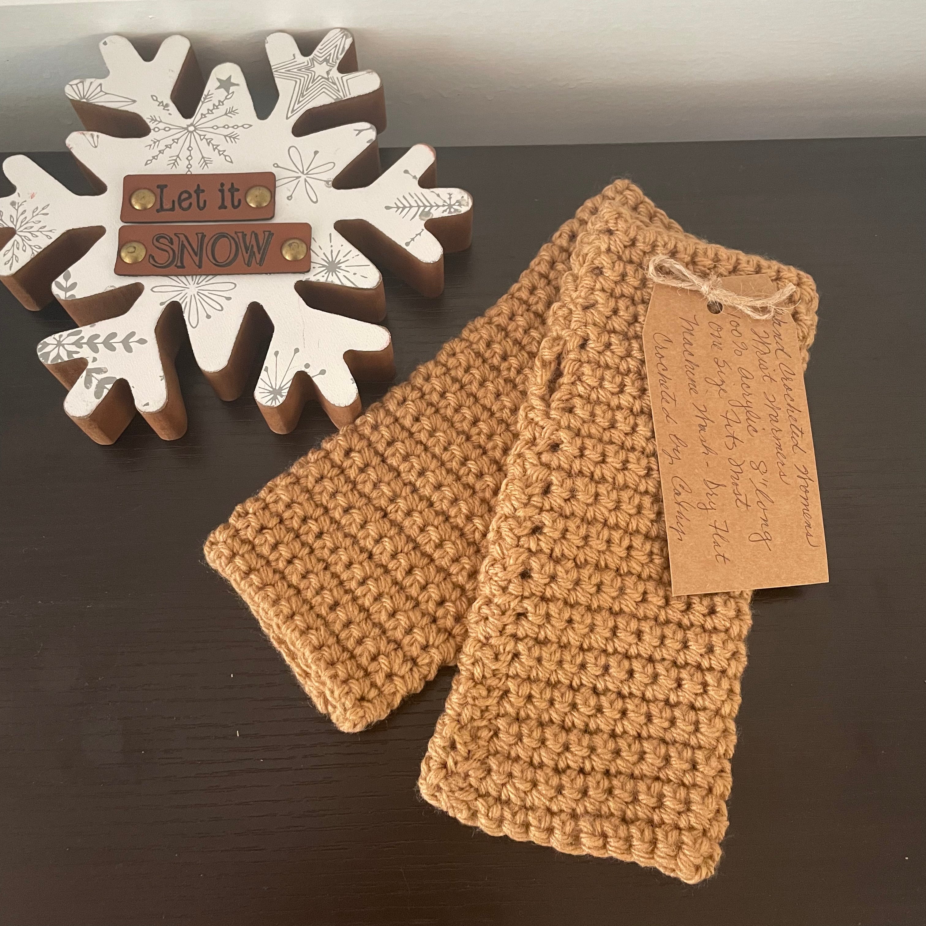 Brown Sugar Fingerless Gloves Crochet Fall Winter Hiking Walking Wrist Warmers Outdoor Camping Gaming Tan Beige Handmade Fashion Gift Women Accessory