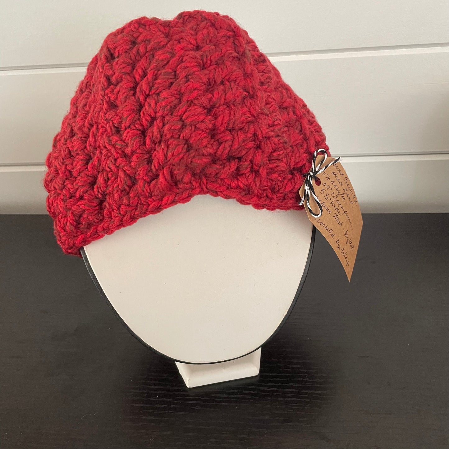 Extra Warm Marbled Red Wine Hand Crocheted Ear Warmers Wide Band 22" Headband Fall Winter Maroon Outdoor