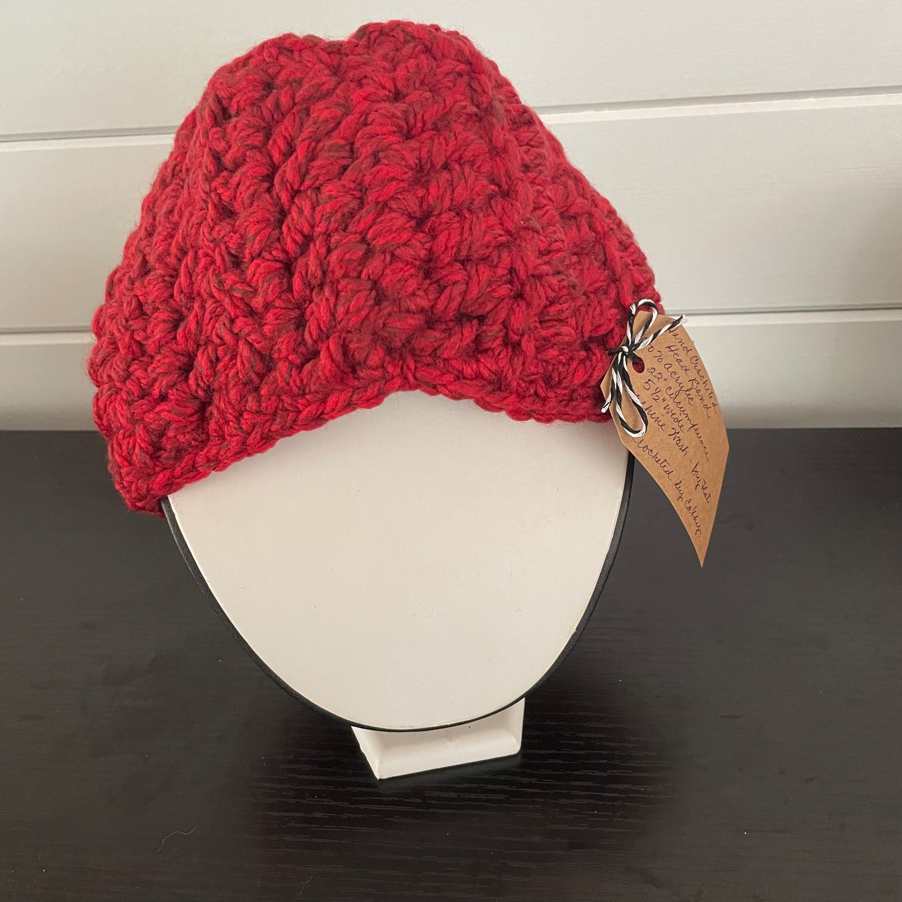 Extra Warm Marbled Red Wine Hand Crocheted Ear Warmers Wide Band 22" Headband Fall Winter Maroon Outdoor