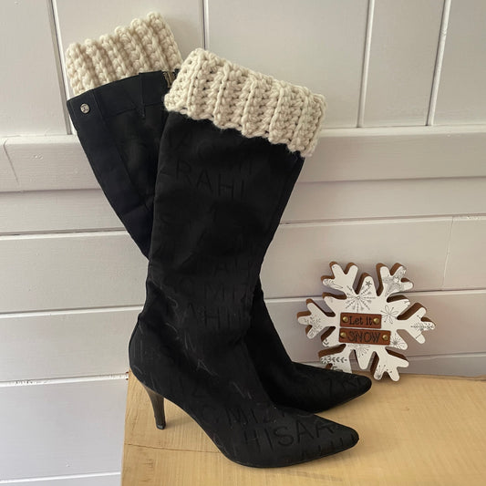 Extra Warm Ribbed Boot Cuffs in Vanilla Creme 12" Hand Crocheted Knit Fall Winter Hiking Wool Blend Ivory Cream Women Handmade Gift Accessory
