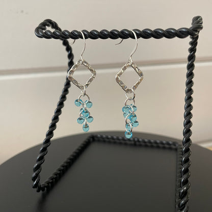 Textured Dangle Earrings Hand Crafted Geometric Light Blue Silver Women Gift Everyday Fashion Handmade Jewelry