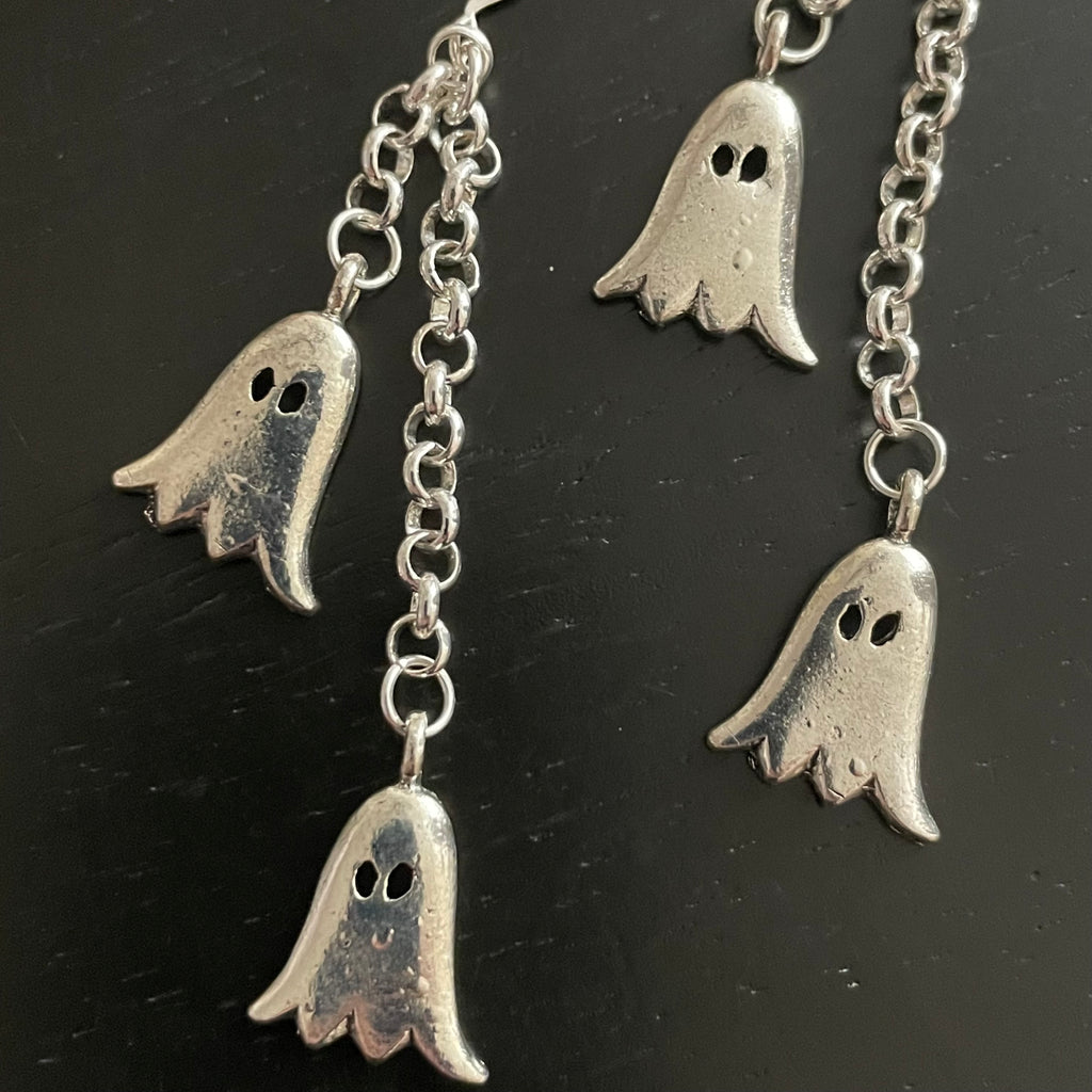 Long Dangling Ghost Earrings Dual Charm Chain Metal Halloween Fall Autumn Women's Casual Jewelry