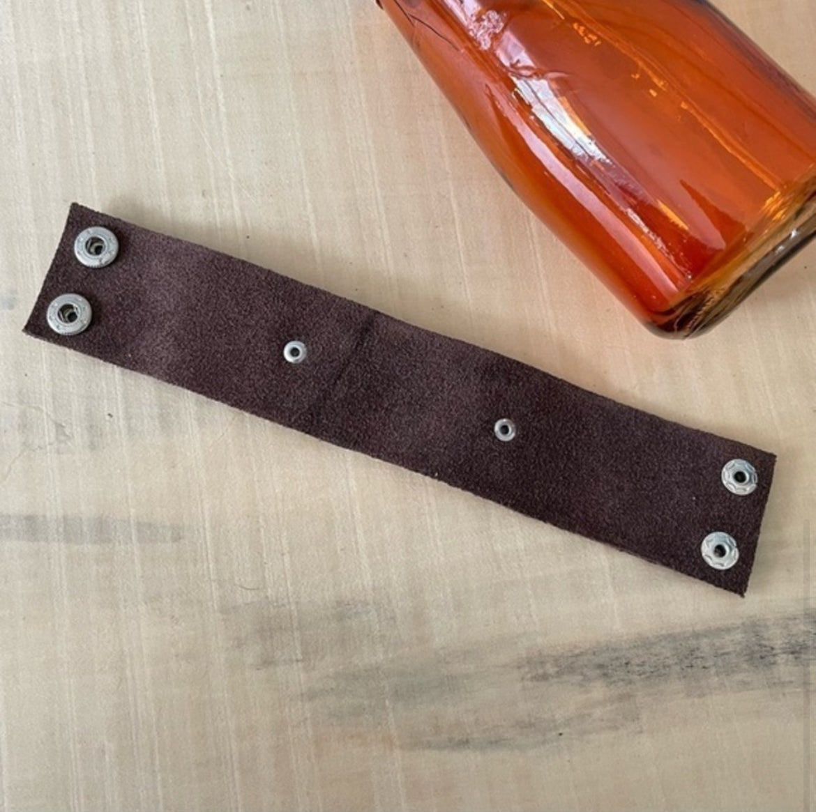 Handmade “Think Happy Thoughts” Soft Brown Suede & Blue Leather Cuff Bracelet Mixed Metal Dual Snap Inspiration Positive Motivational Men Women