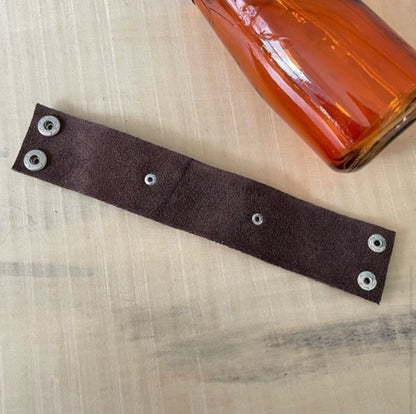 Handmade “Think Happy Thoughts” Soft Brown Suede & Blue Leather Cuff Bracelet Mixed Metal Dual Snap Inspiration Positive Motivational Men Women