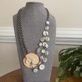 Upcycled Button & Gunmetal Chain Statement Necklace Women's Jewelry Maximalism Layered Fun Statement Piece