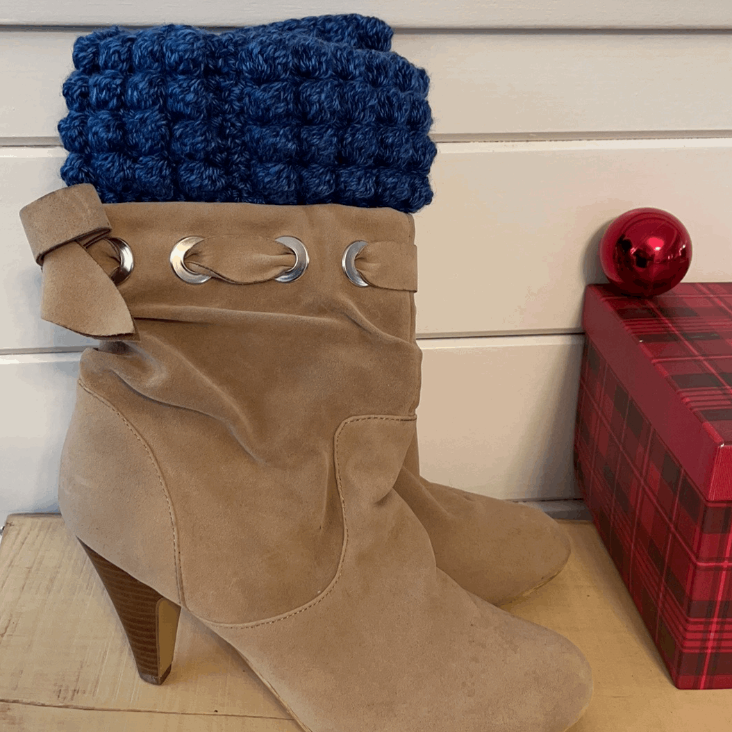 Boot Cuffs in Space Blue Marble Puff Stitch Hand Crocheted Women Handmade Gift Accessory