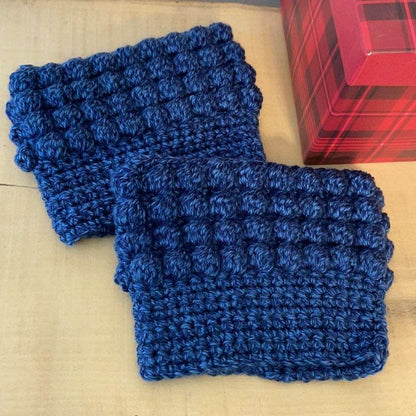 Boot Cuffs in Space Blue Marble Puff Stitch Hand Crocheted Women Handmade Gift Accessory