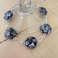 Chunky Multicolor Swirl Glass Bracelet Hand Turned Links 7.5" Black Grey White Elegant Drama Day Night