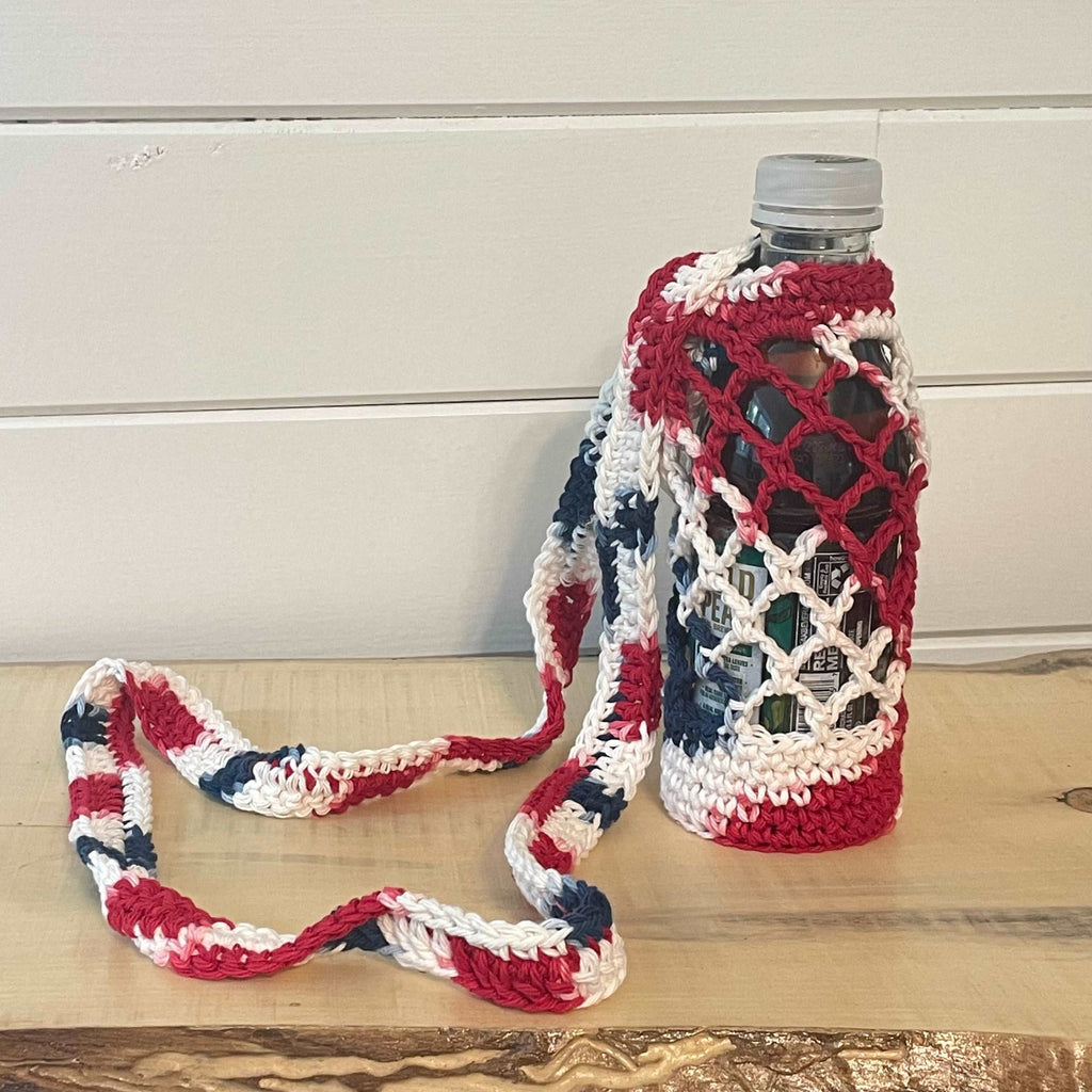 Crossbody Water Bottle Bag in Red White Blue Outdoor Hiking Camping Walking