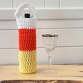 Candy Corn Wine Bottle Carrier Holders Hand Crocheted Holiday Gift Bag Knit Embellished Fall Winter Flower Floral Halloween Orange Yellow