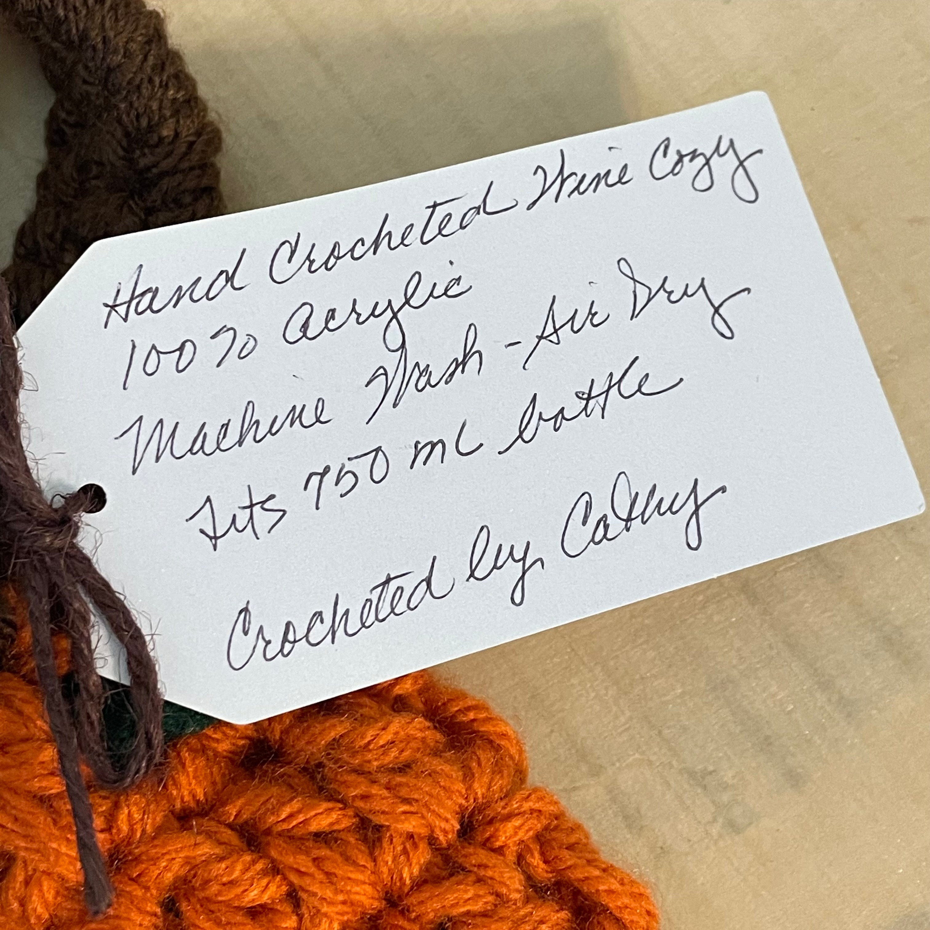 Pumpkin Wine Bottle Carrier Holders Hand Crocheted Holiday Gift Bag Knit Embellished Fall Winter Alcohol Orange Green