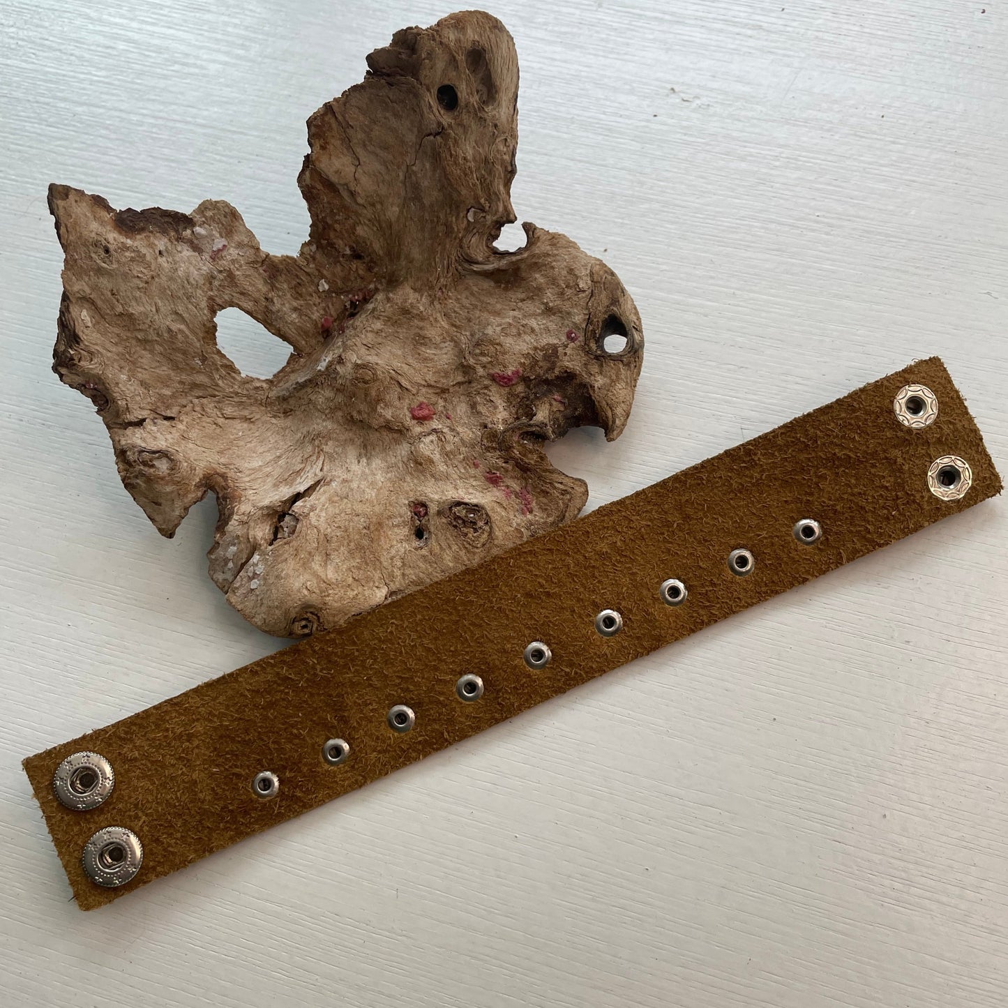 Framing Hook & Textured Alligator Leather Cuff Bracelet 7.75" Brown Black Unisex Upcycled Repurposed Punk Rock Mixed Metal
