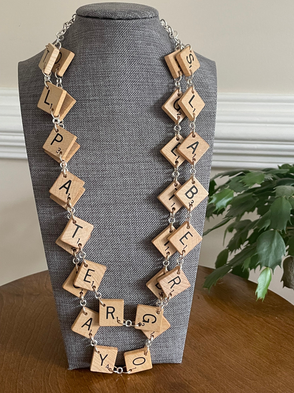 Wooden Letter Tile Necklace Scrabble Lovers Book Nerds Casual Women's Statement Jewelry Gift Mom Aunt Sister