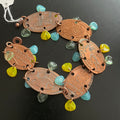 Flattened Penny Bracelet Czech Glass Accents Casual Women's Jewelry Yellow Blue Gift Idea