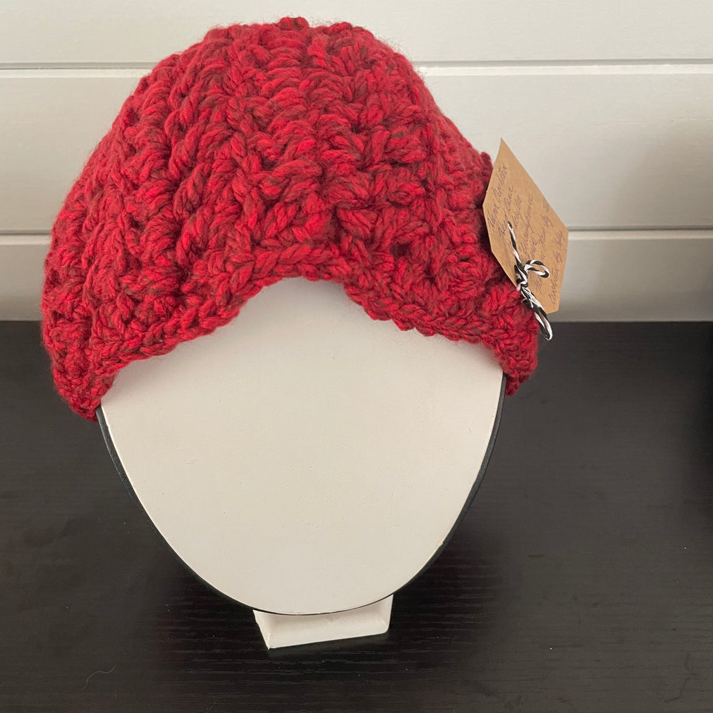 Extra Warm Marbled Red Wine Hand Crocheted Ear Warmers Wide Band 26" Headband Fall Winter Maroon Outdoor