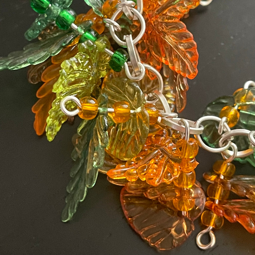 Colorful Fall Leaf Chunky Bracelet 8" Autumn Casual Handmade Women's Jewelry Lightweight Acrylic Chain Everyday