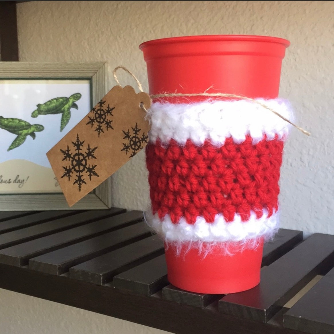 2 Pack Fuzzy Red & White Stripe Cup Can Cozies Huggies Koozies Hand Crocheted Indoor Outdoor Host Hostess Party Casual Gift Set Christmas Holiday