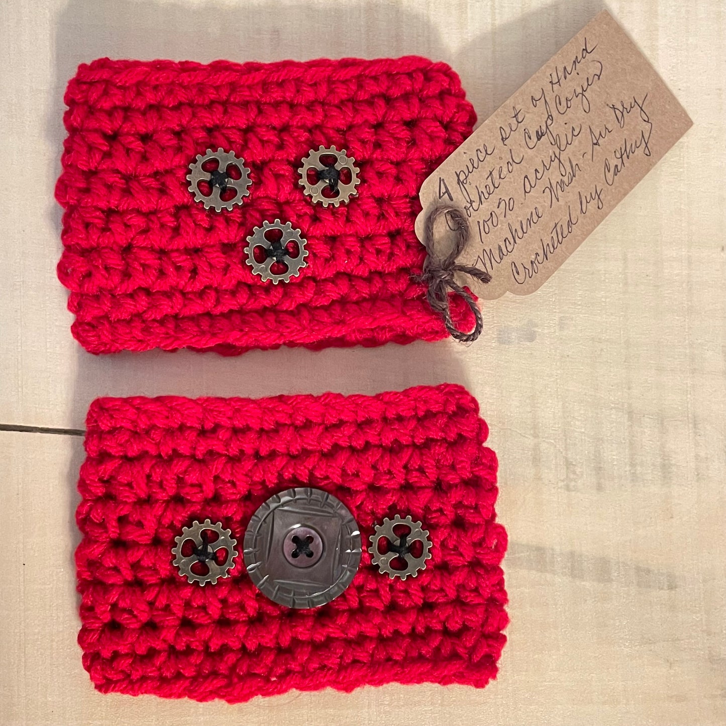 4 Pack Red Cup Can Cozies Huggies Koozies Gear Accent Hand Crocheted Indoor Outdoor Host Hostess Party Casual Gift Set