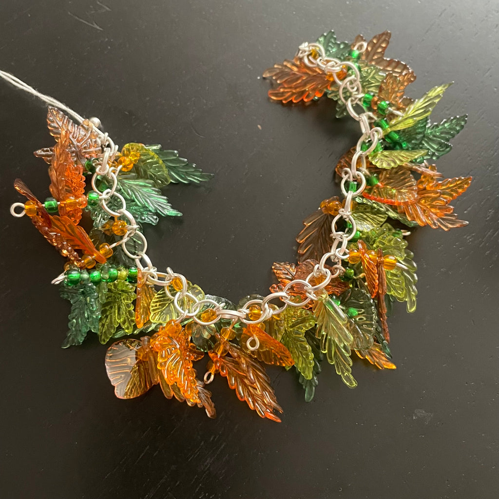 Colorful Fall Leaf Chunky Bracelet 8" Autumn Casual Handmade Women's Jewelry Lightweight Acrylic Chain Everyday