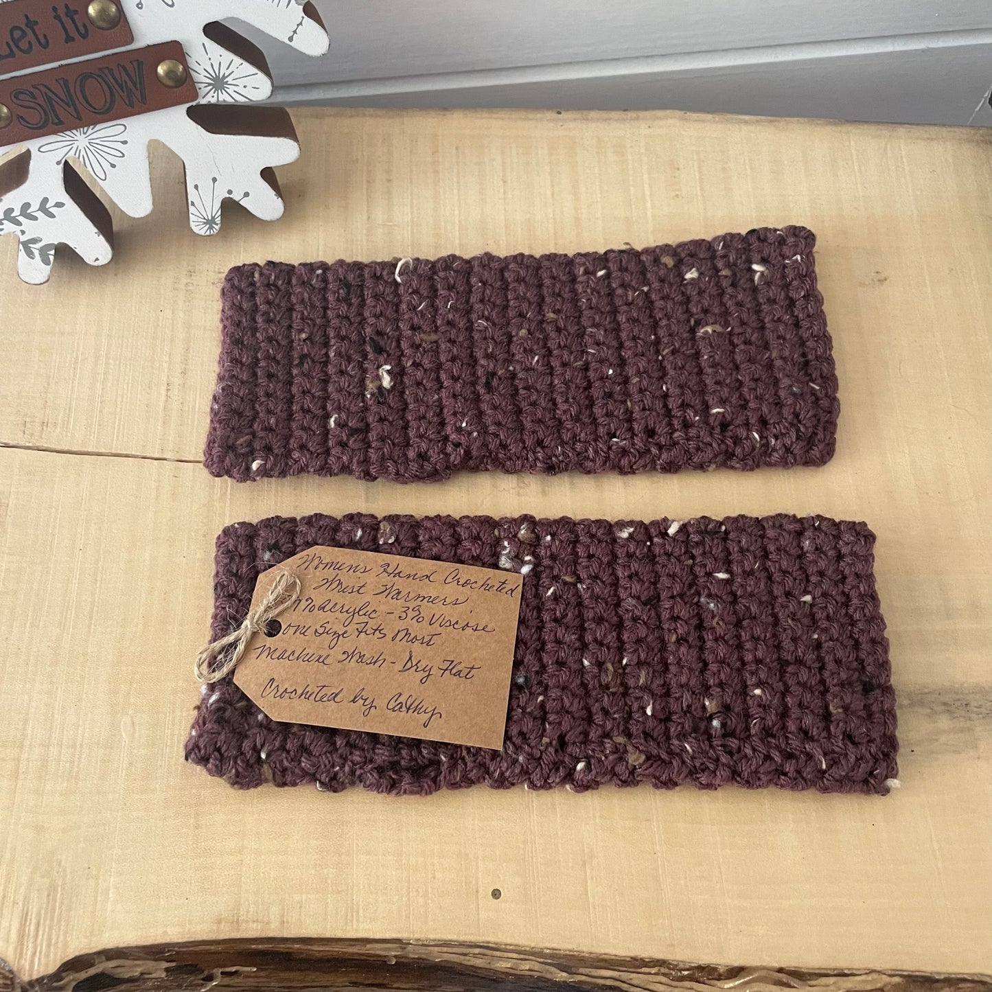Dark Purple Speckled Tweed Texting Fingerless Gloves Crochet Knit Fall Winter Hiking Walking Wrist Warmers Outdoor Camping Gaming