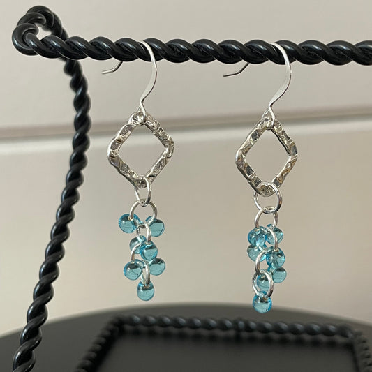 Textured Dangle Earrings Hand Crafted Geometric Light Blue Silver