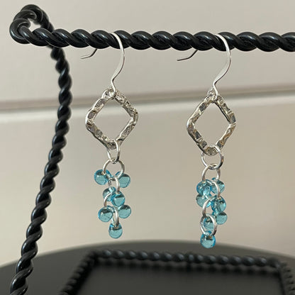 Textured Dangle Earrings Hand Crafted Geometric Light Blue Silver Women Gift Everyday Fashion Handmade Jewelry