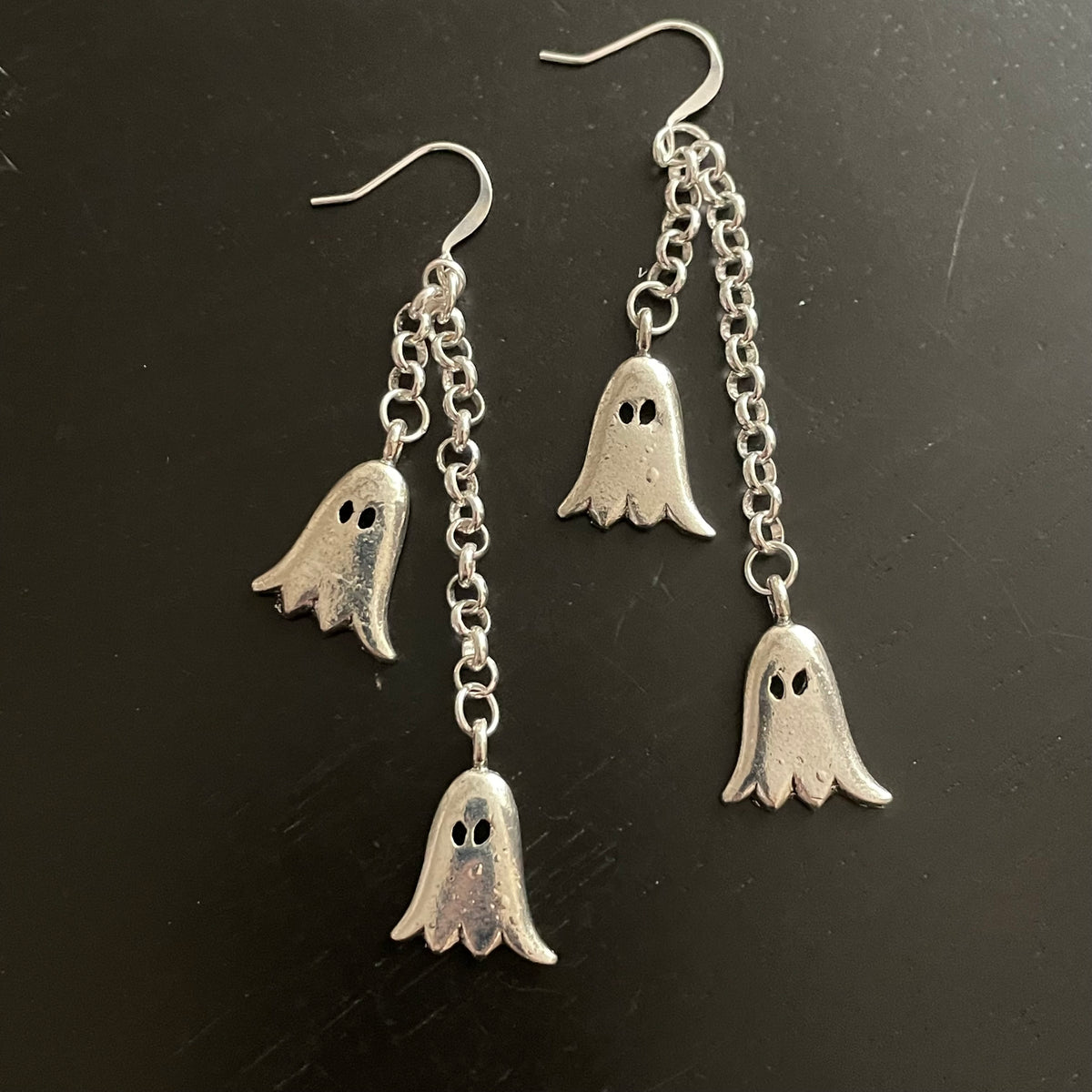Long Dangling Ghost Earrings Dual Charm Chain Metal Halloween Fall Autumn Women's Casual Jewelry