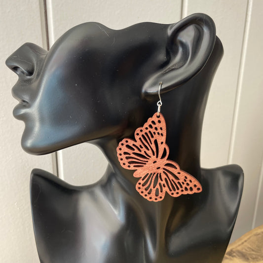 Oversize Laser Cut Wood Butterfly Earrings 3.5" Handmade Lightweight Nature Bold Statement Dark Brown Women Gift Idea