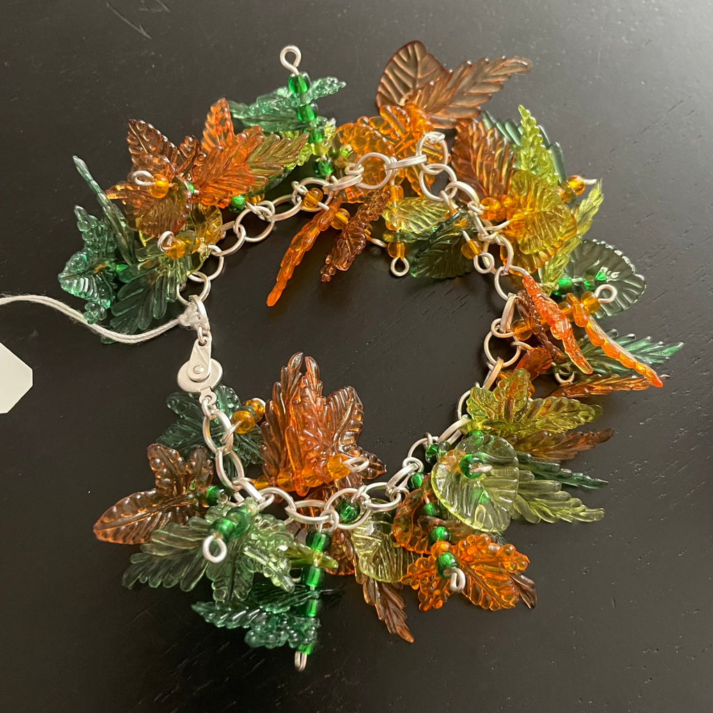 Colorful Fall Leaf Chunky Bracelet 8" Autumn Casual Handmade Women's Jewelry Lightweight Acrylic Chain Everyday