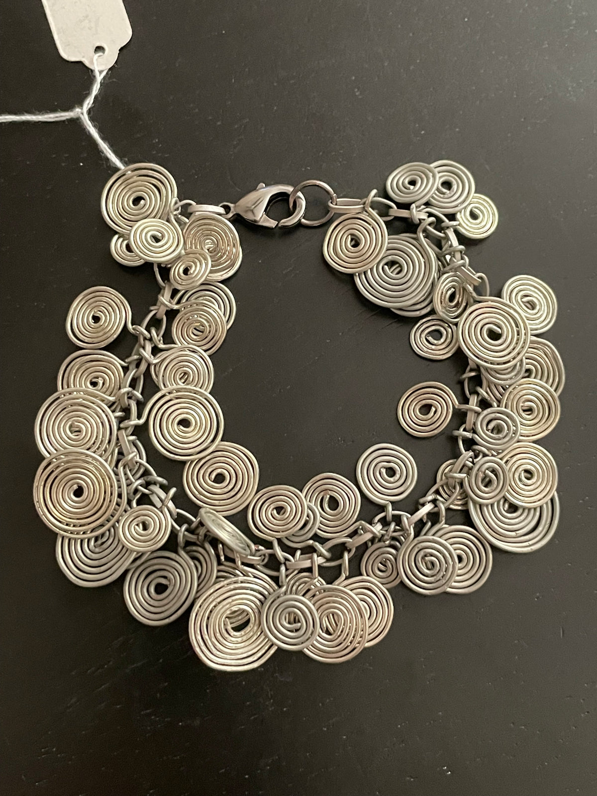 Handmade Metal Spiral Bracelet 8” Wrapped Silver Colored Wire Geometric Texture Women's Jewelry Gift Idea