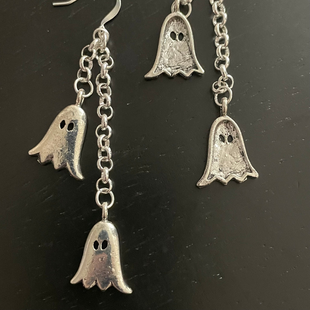 Long Dangling Ghost Earrings Dual Charm Chain Metal Halloween Fall Autumn Women's Casual Jewelry