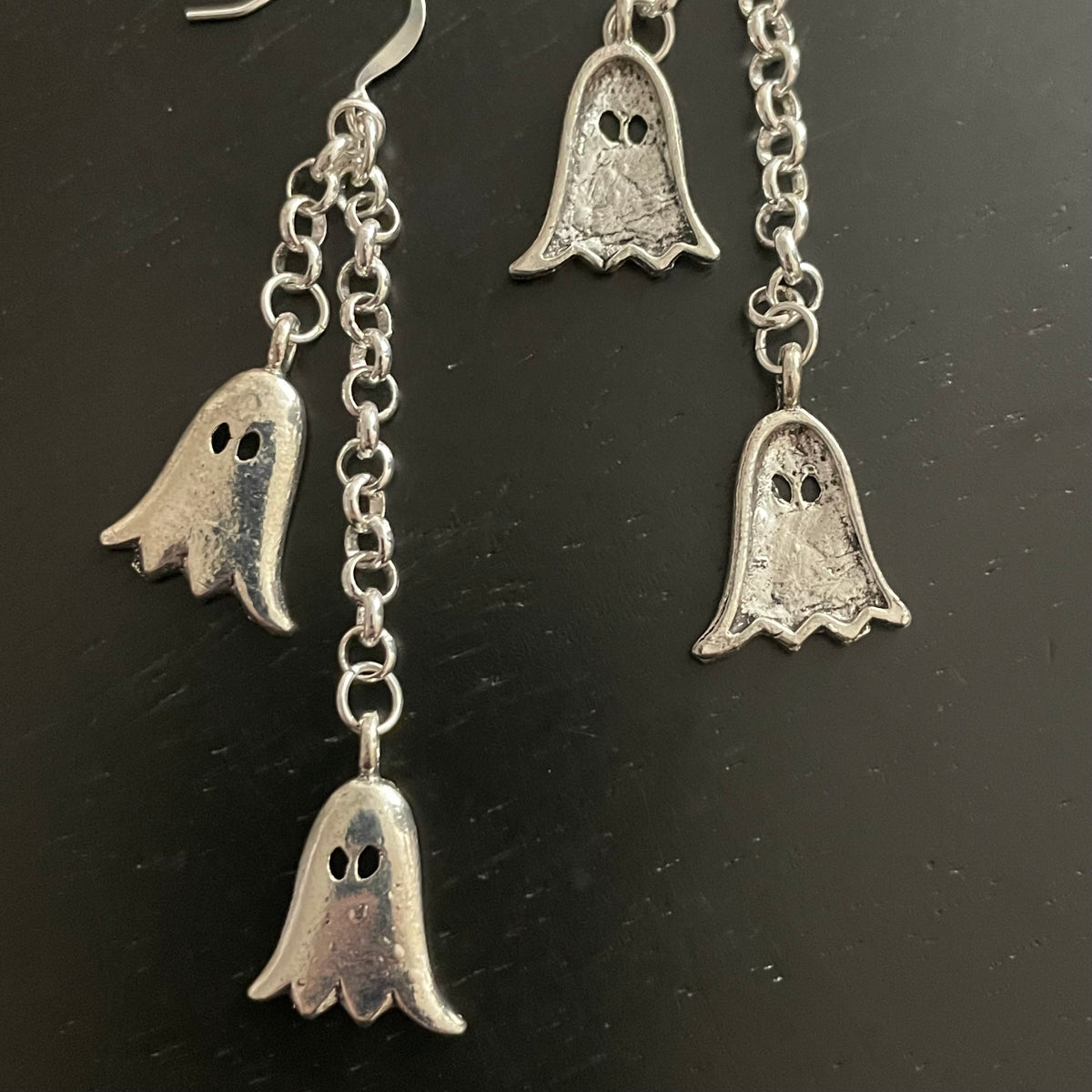 Long Dangling Ghost Earrings Dual Charm Chain Metal Halloween Fall Autumn Women's Casual Jewelry
