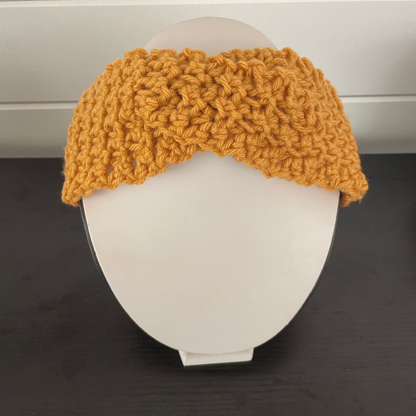 Hand Crocheted Mustard Yellow Twist Ear Warmer 20" Spring Fall Winter Headband Bold Knit Vintage Retro Style Outdoor Sunflower