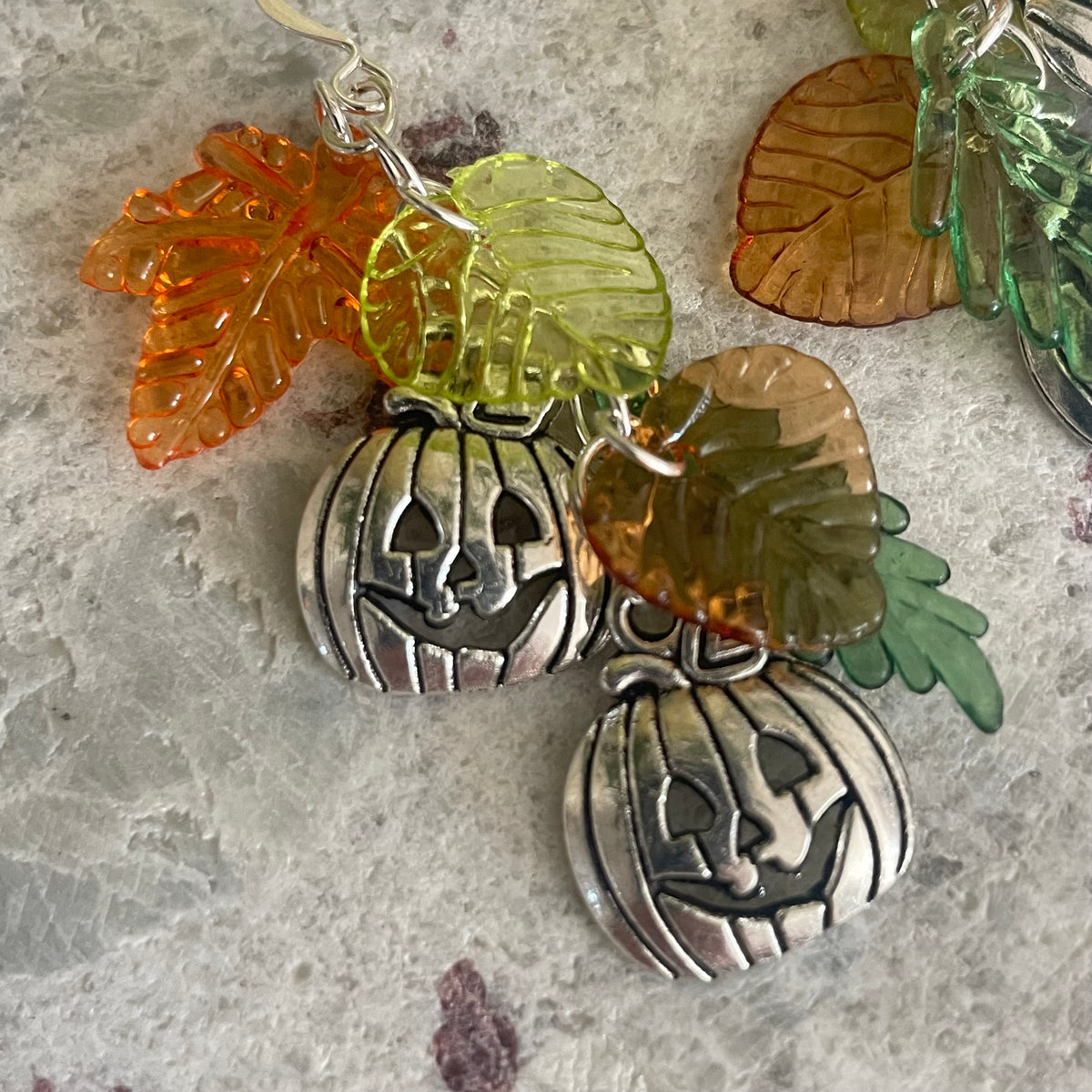 Colorful Fall Leaf & Smiling Pumpkin Charm Earrings Everyday Casual Women's Jewelry Halloween Autumn Jack o' Lantern