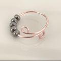 Single Adjustable Fidget Ring in Rose Copper/Pearlescent Charcoal Grey Bead Anti Anxiety Stress Spinner Wire