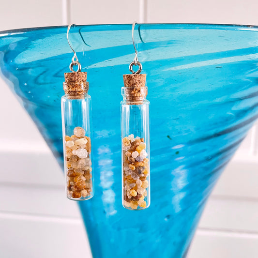 Long Sandy Beach Earrings Clear Glass 2.5" Coastal Vacation Boho