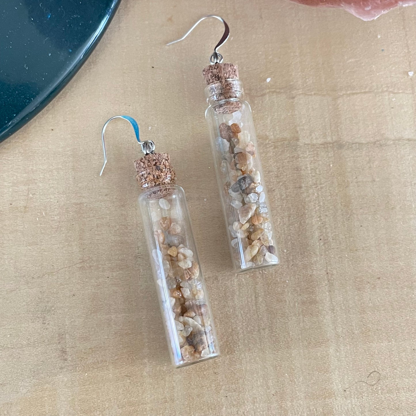 Long Sandy Beach Earrings Clear Glass 2.5" Coastal Vacation Boho