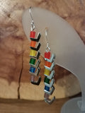 Rainbow Frosted Glass & Metal Chevron Earrings 2" Statement Colorful Geometric Pride LGBTQ Ally Hand Crafted 