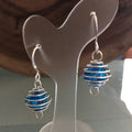 Wire Sphere & Mini Glass Bead Earrings 1.25" Blue Lightweight Casual Dainty Delicate