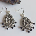 Mini Black Teardrop Glass & Spider Web Chandelier Earrings 2" Mixed Metal Halloween Women Gift Fashion Handmade Jewelry