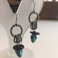 Blue Magnesite Skull & Black Snap Faux Sombrero Dangle Earrings 1.75" Gunmetal Textured Links Mini Hoop Casual