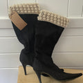 Boot Cuffs in Creamy Wheat Puff Stitch 12" Hand Crocheted Knit Fall Winter Hiking Indoor Outdoor Cozy Leg Warmers Handmade Gift Accessory