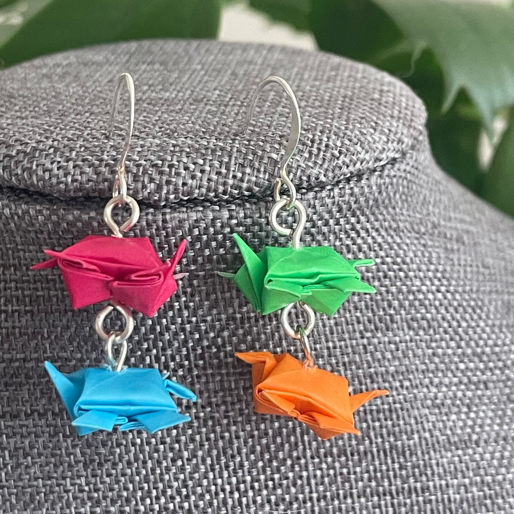 Double Mini Turtle Origami Earrings Fun Women's Jewelry Casual Everyday Delicate Blue Red Green Orange