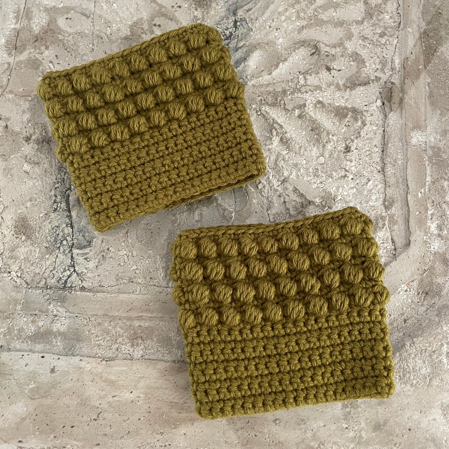 Boot Cuffs in Olive Green Puff Stitch 12" Hand Crocheted Knit Fall Winter Hiking Indoor Outdoor Cozy Women Handmade Gift