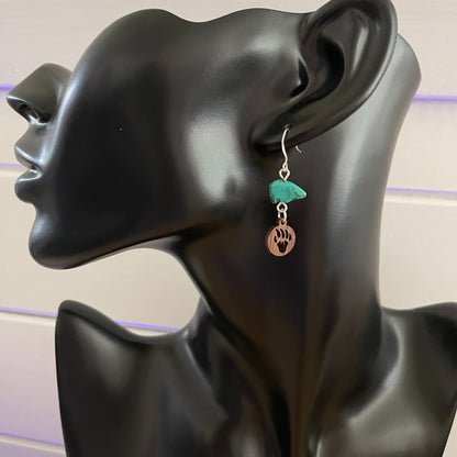 Turquoise Bear & Wood Carved Bear Claw Drop Earrings 1.5" Animals Nature Minimalist Lightweight Women Gift Everyday Fashion Handmade Jewelry