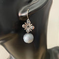 Antiqued Flower Blue Metallic Earrings 1.5" Handmade Textured Casual Glam Everyday Pop of Color
