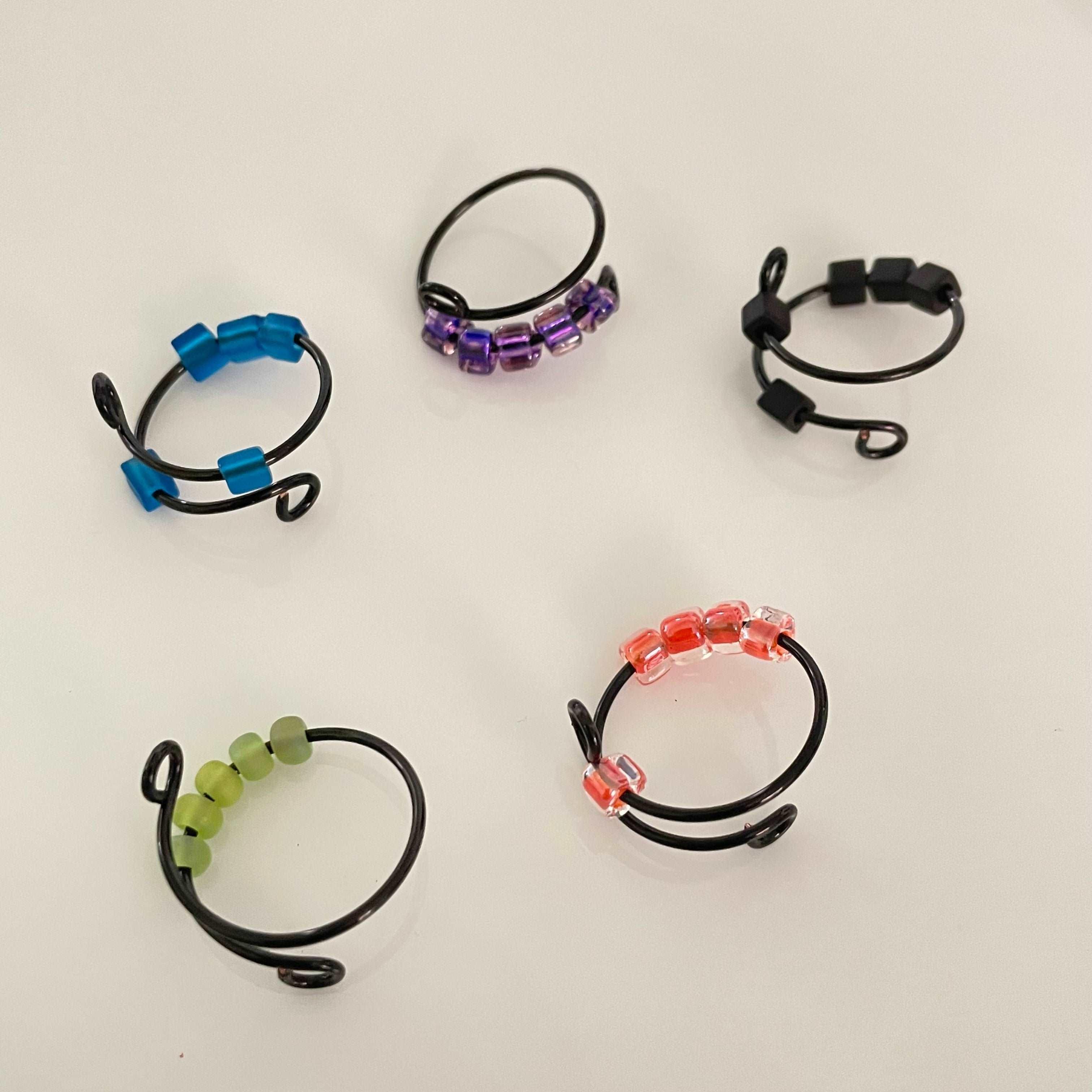3 Pk - Adjustable Fidget Rings in Black Copper Anti Anxiety Stress Spinner Wire