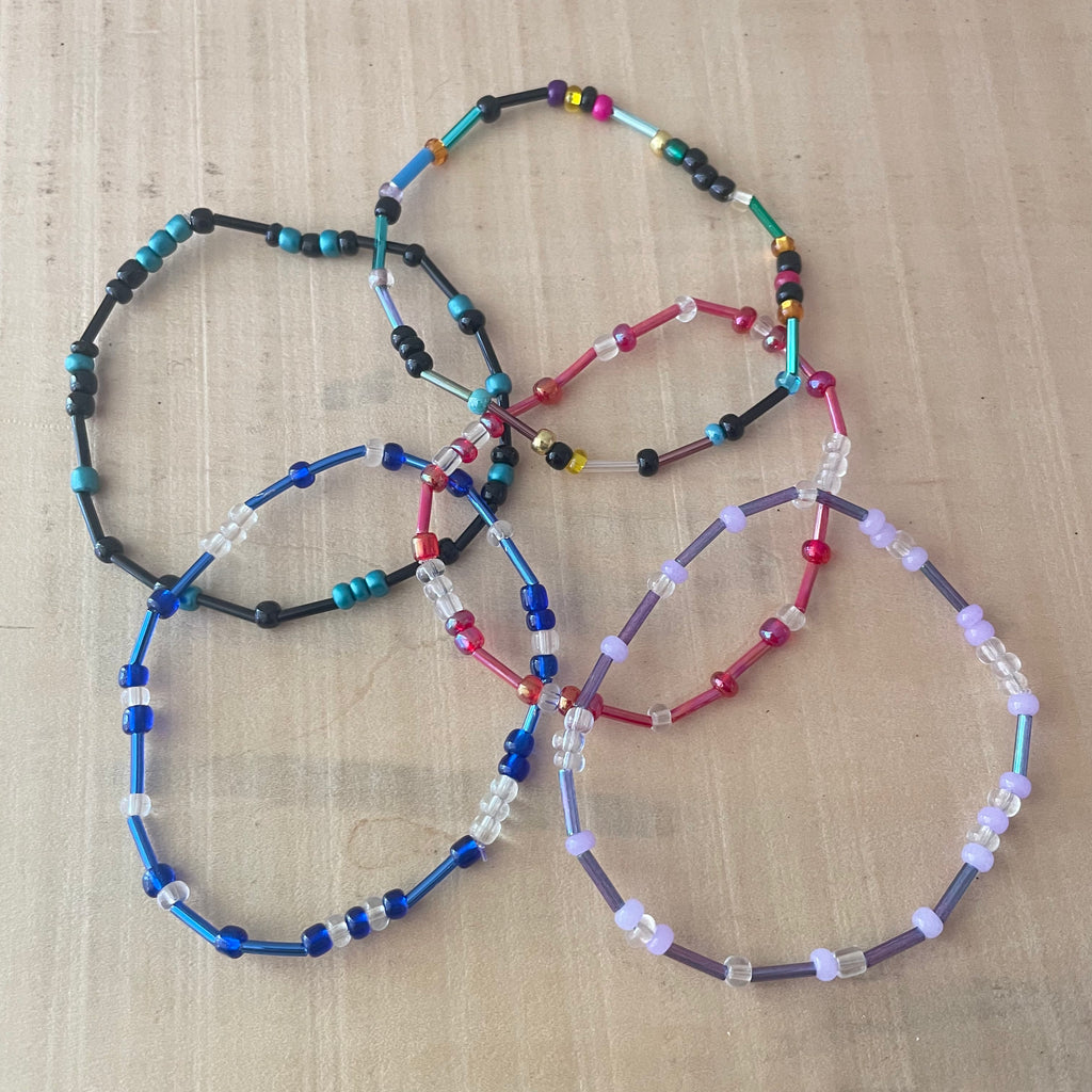 F*ck Cancer | 5 Pk Bracelet Mixed Pack Stretch Morse Code Gender-Neutral Mini / Seed Bead